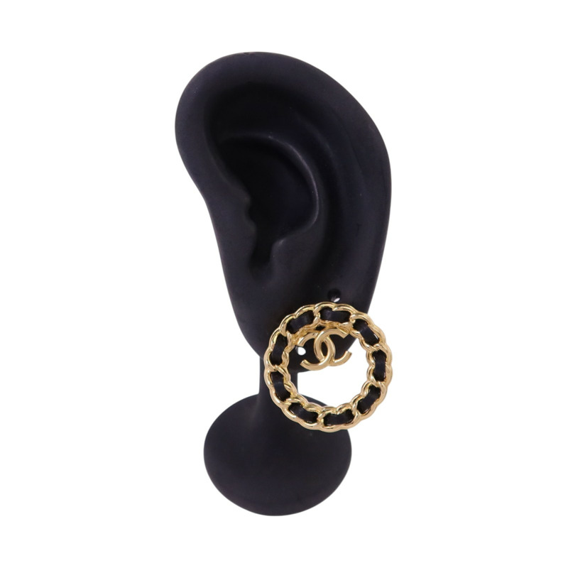 CHANEL 金屬/皮革Earrings金扣耳環-8