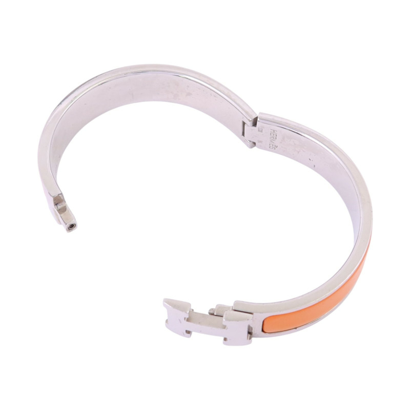 HERMES 金屬/琺瑯Clic H Bracelet銀扣手鏈-4