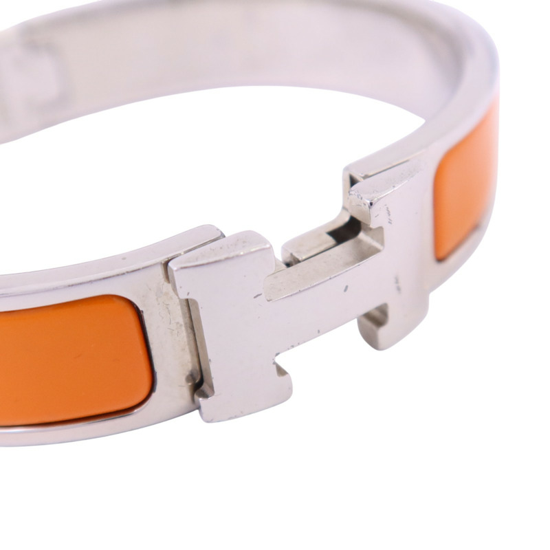 HERMES 金屬/琺瑯Clic H Bracelet銀扣手鏈-5
