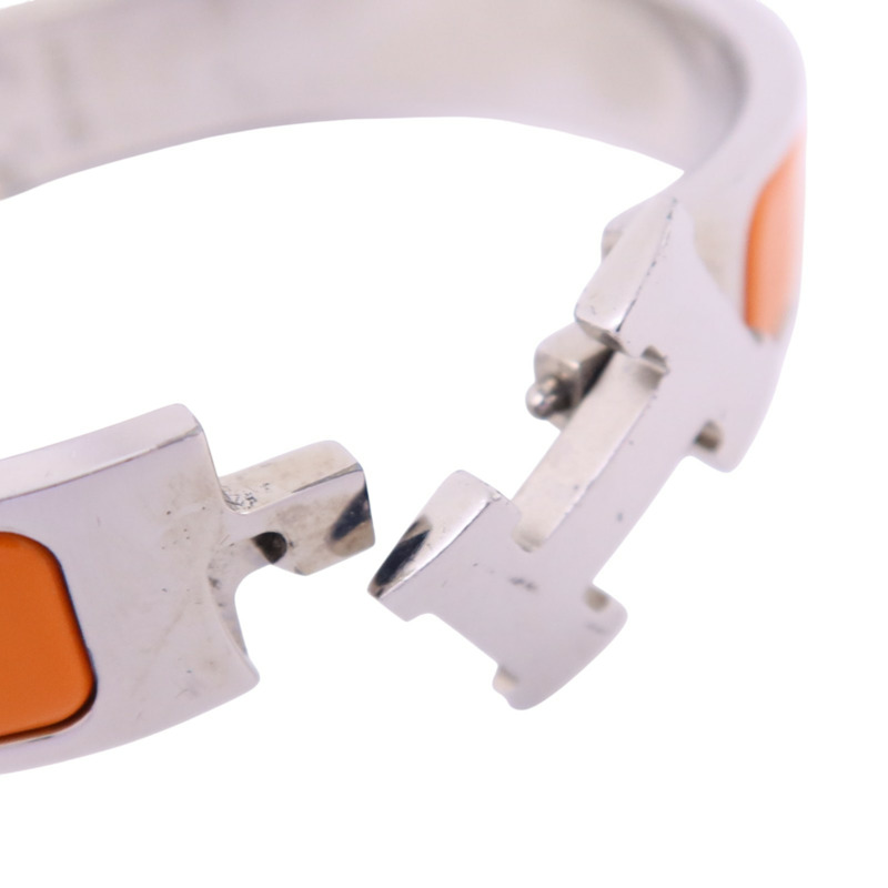 HERMES 金屬/琺瑯Clic H Bracelet銀扣手鏈-6