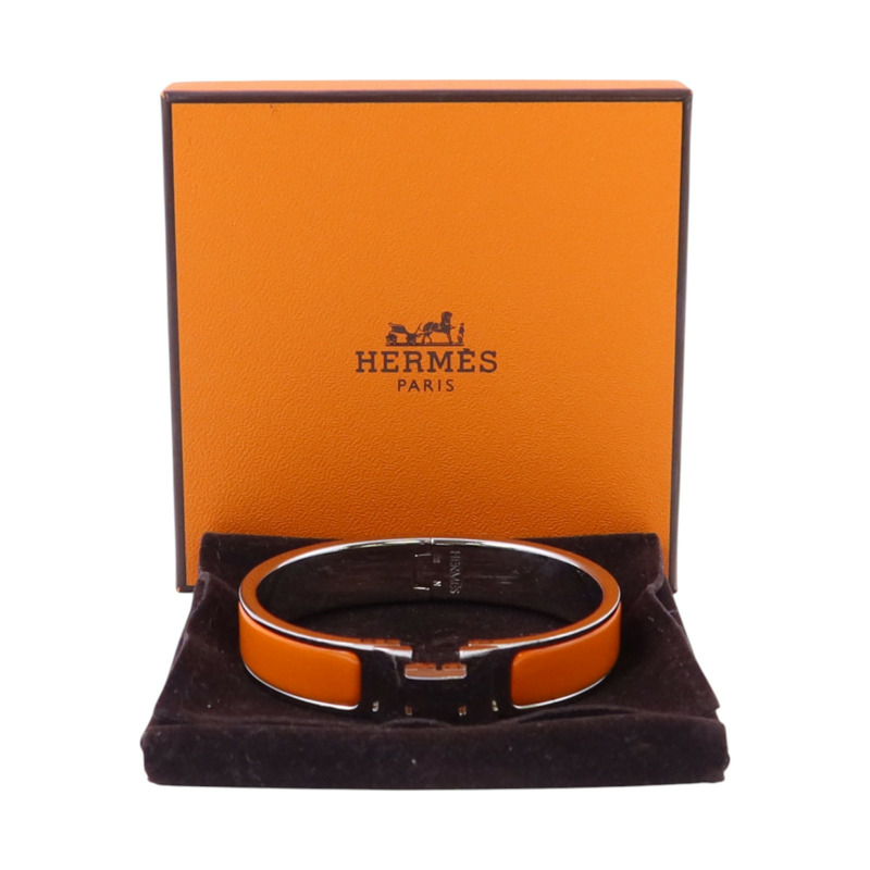 HERMES 金屬/琺瑯Clic H Bracelet銀扣手鏈-9