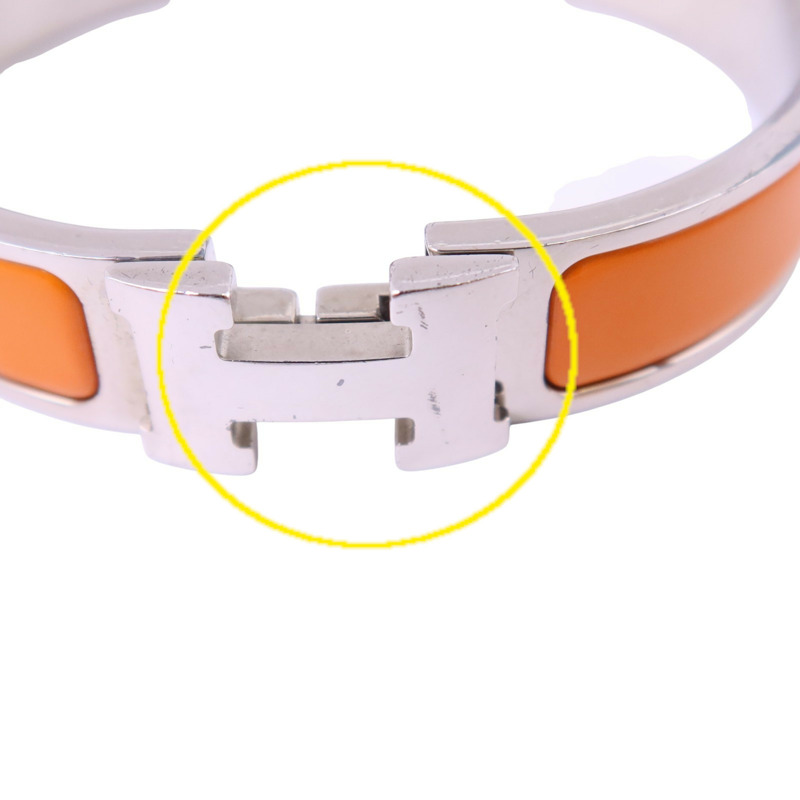 HERMES 金屬/琺瑯Clic H Bracelet銀扣手鏈-12