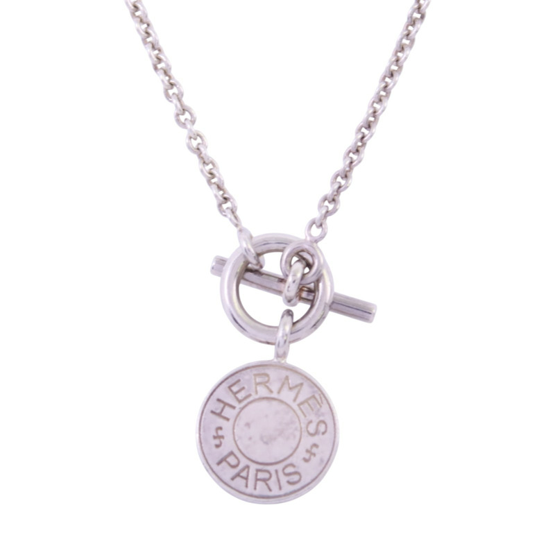 HERMES 925純銀Amulettes EX-Libris Necklace銀扣項鏈-0