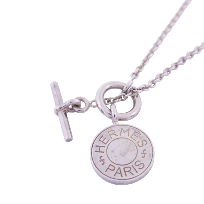 HERMES 925純銀Amulettes EX-Libris Necklace銀扣項鏈-3