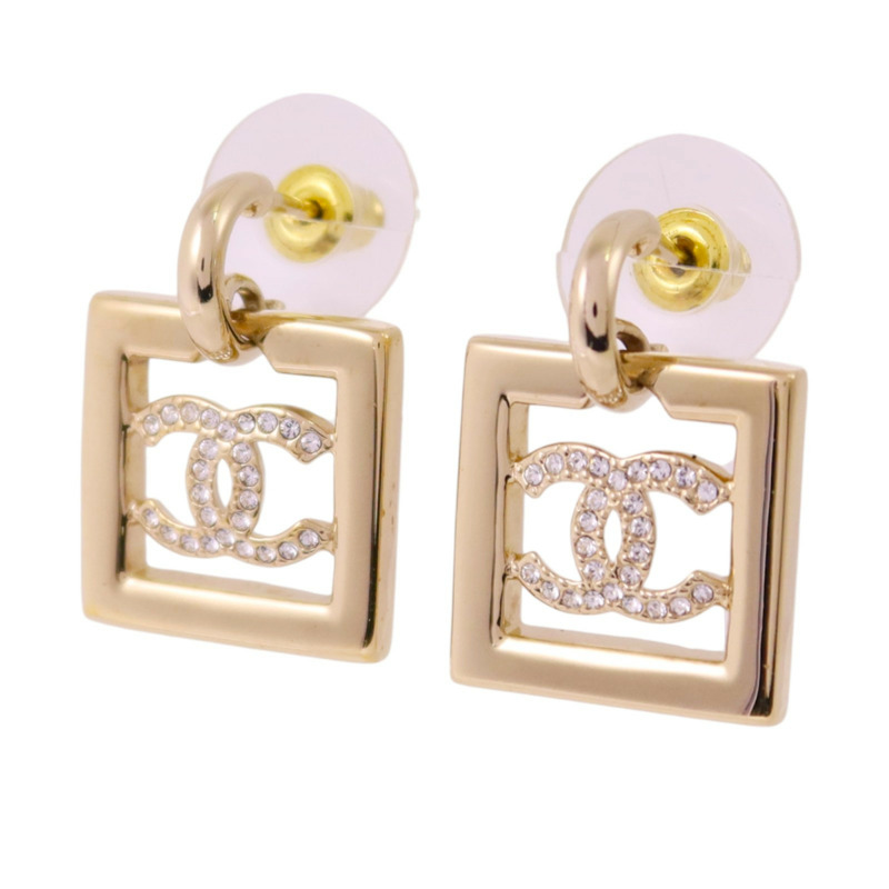CHANEL 金屬/水鑽Earrings金扣耳環-1