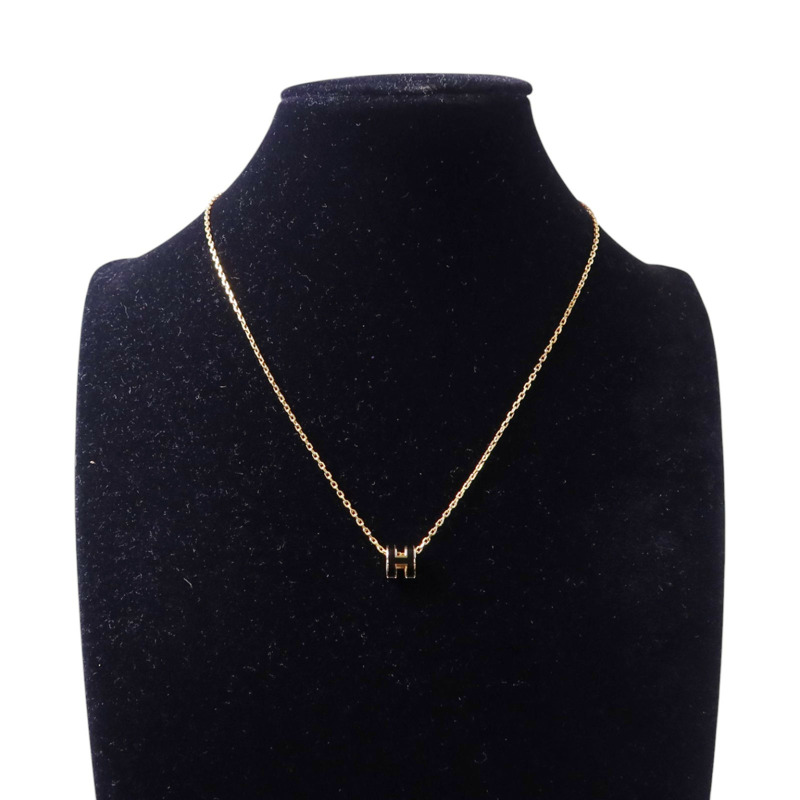 HERMES 金屬/琺瑯Mini Pop H Necklace金扣項鏈-7