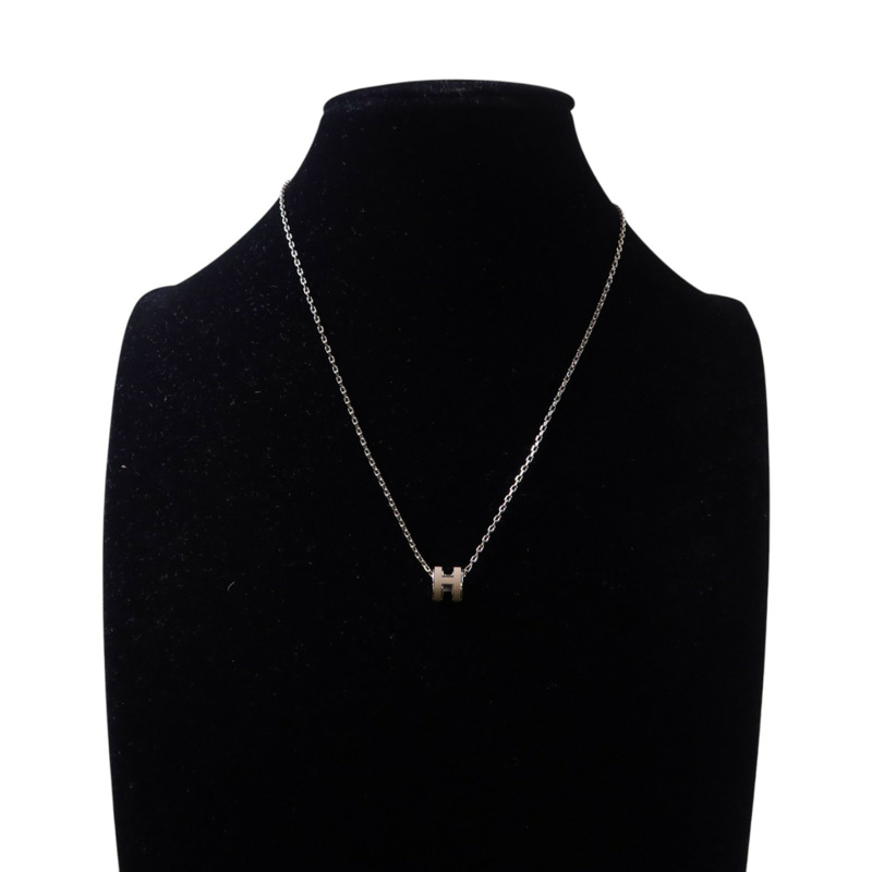 HERMES 金屬/琺瑯Mini Pop H Necklace銀扣項鏈-6