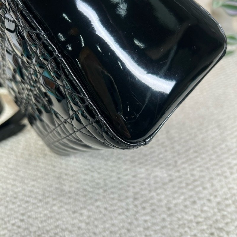 DIOR迪奧 Lady Dior 藤格紋五格 漆皮牛皮革 戴妃包手提單肩斜挎包-13