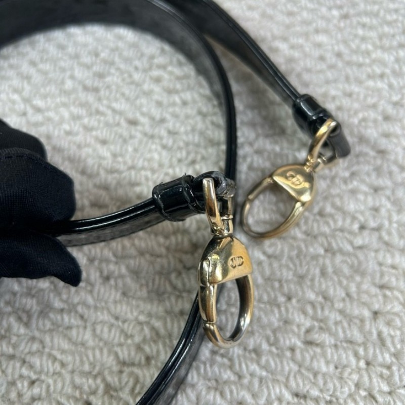 DIOR迪奧 Lady Dior 藤格紋五格 漆皮牛皮革 戴妃包手提單肩斜挎包-26