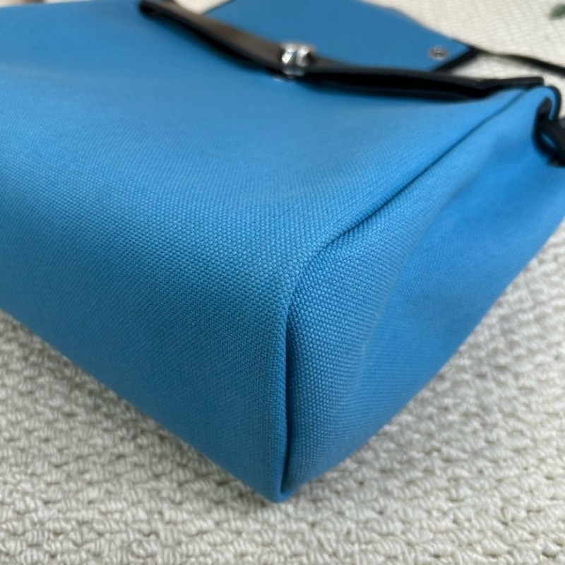 愛馬仕Hermes 藍拼黑hebag31銀扣手提單肩帆布包 B刻-9