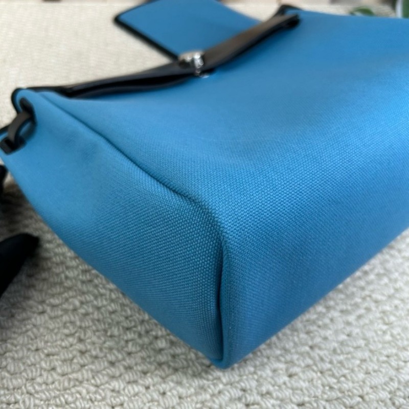 愛馬仕Hermes 藍拼黑hebag31銀扣手提單肩帆布包 B刻-10