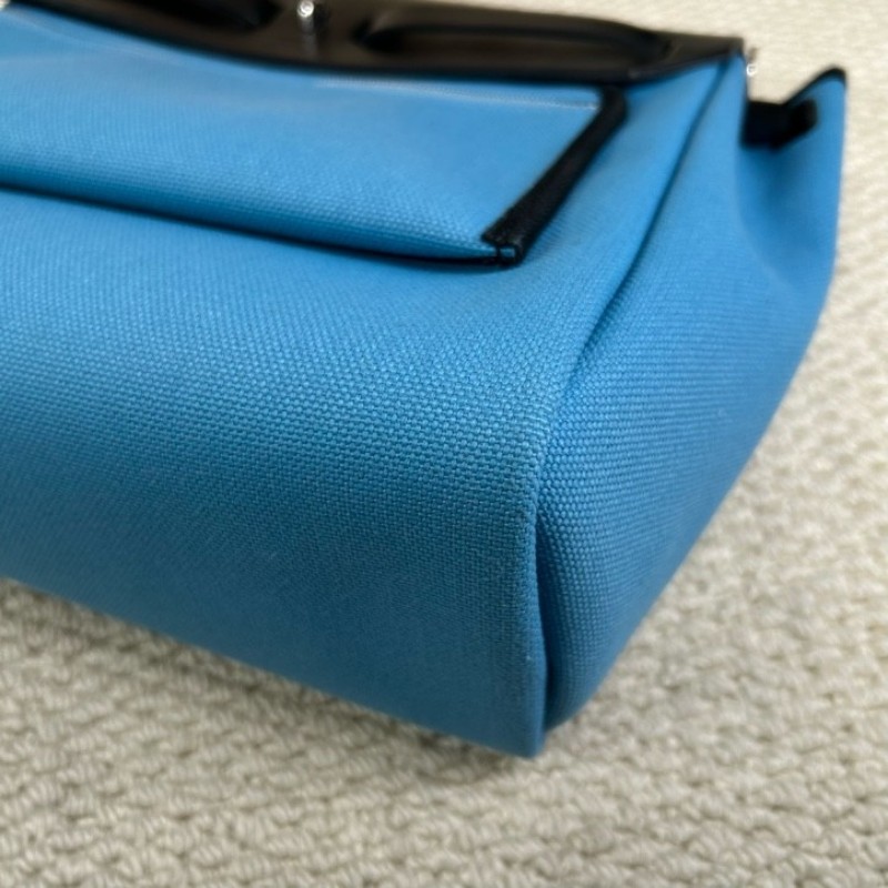 愛馬仕Hermes 藍拼黑hebag31銀扣手提單肩帆布包 B刻-11