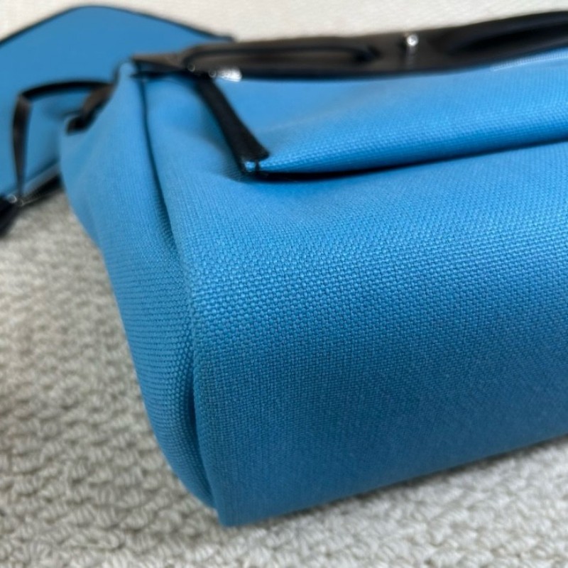 愛馬仕Hermes 藍拼黑hebag31銀扣手提單肩帆布包 B刻-12