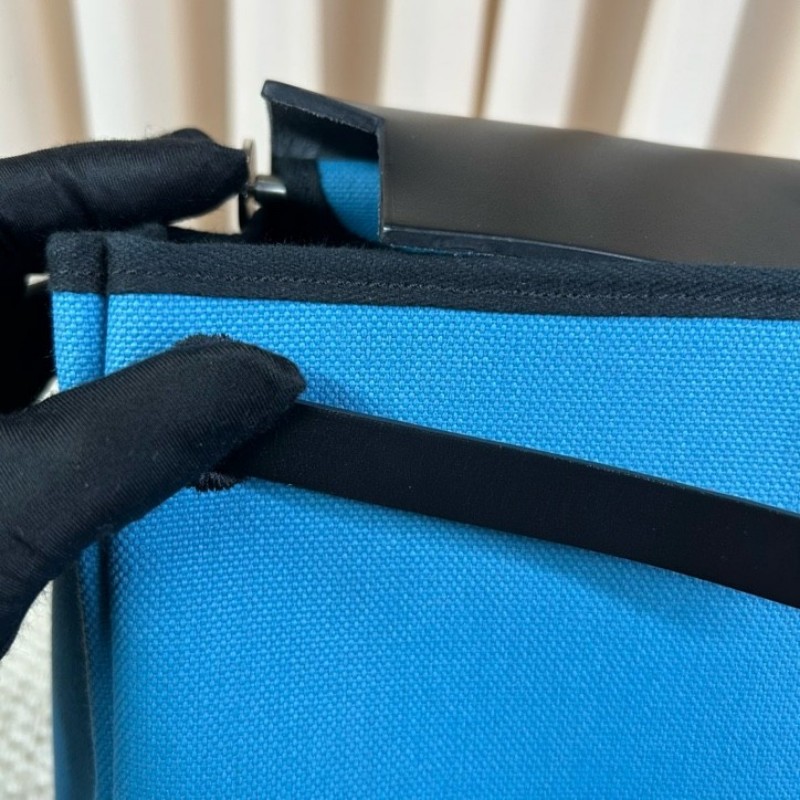 愛馬仕Hermes 藍拼黑hebag31銀扣手提單肩帆布包 B刻-13