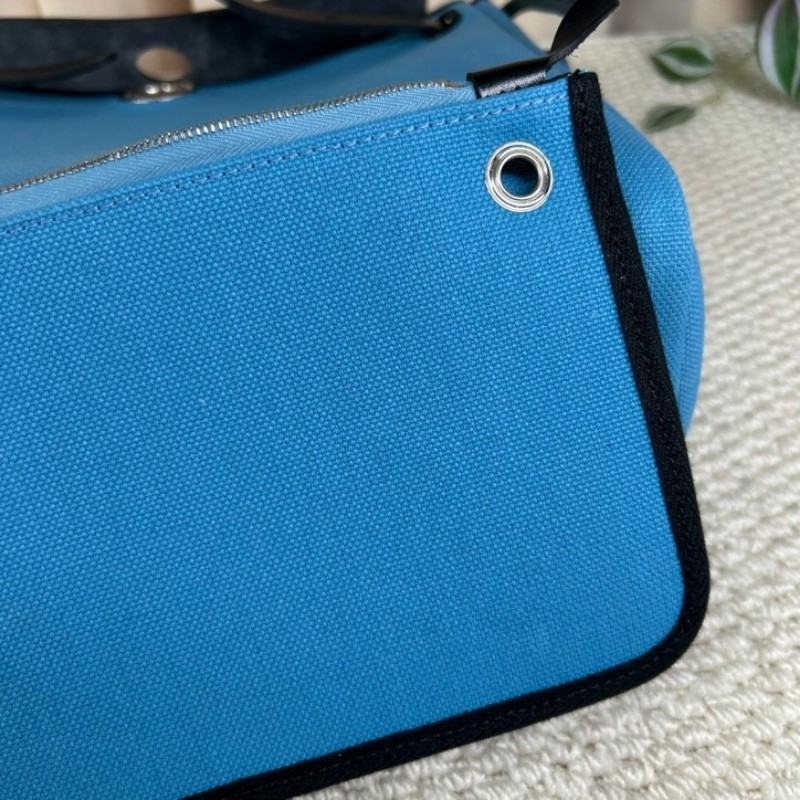 愛馬仕Hermes 藍拼黑hebag31銀扣手提單肩帆布包 B刻-15