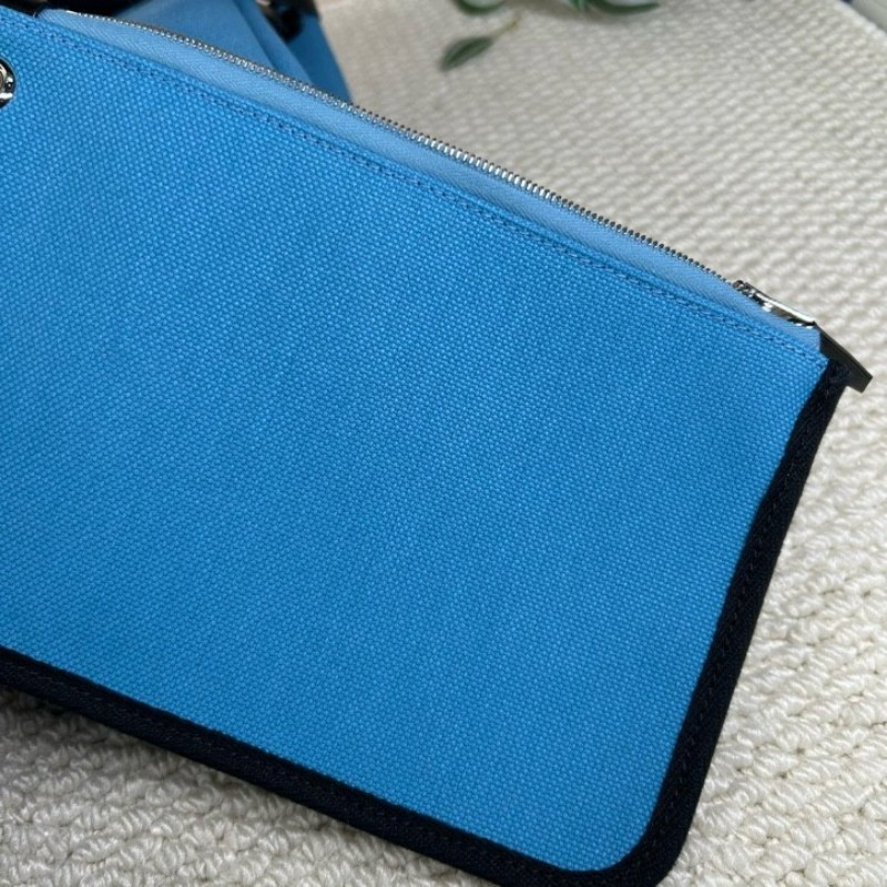 愛馬仕Hermes 藍拼黑hebag31銀扣手提單肩帆布包 B刻-17