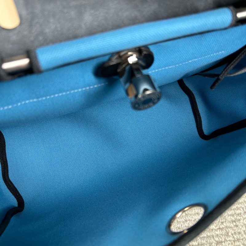 愛馬仕Hermes 藍拼黑hebag31銀扣手提單肩帆布包 B刻-18
