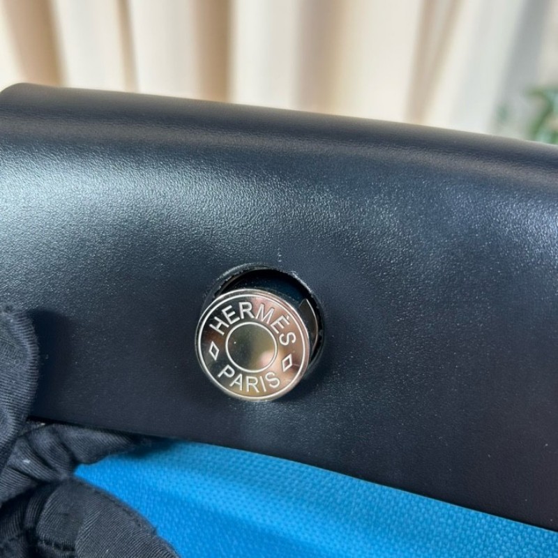 愛馬仕Hermes 藍拼黑hebag31銀扣手提單肩帆布包 B刻-20
