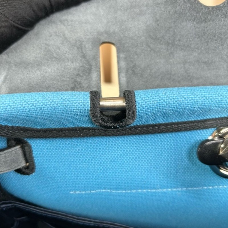 愛馬仕Hermes 藍拼黑hebag31銀扣手提單肩帆布包 B刻-22