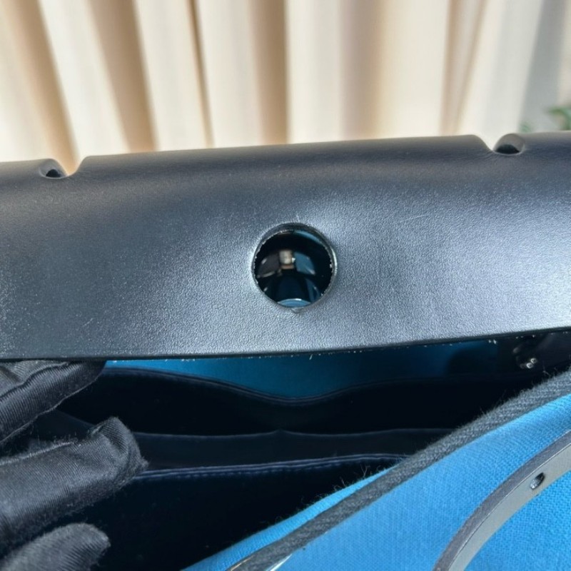 愛馬仕Hermes 藍拼黑hebag31銀扣手提單肩帆布包 B刻-27