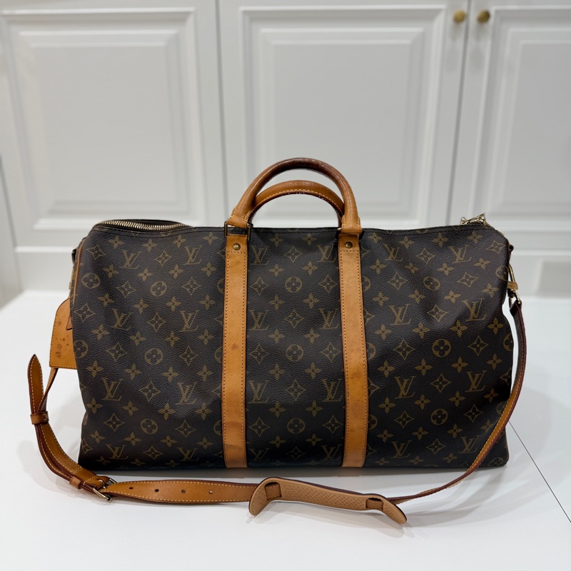 Louis Vuitton LV Keepall 50 旅行袋 旅行包 登機袋 登機包 手提包 肩背包 斜背包-0