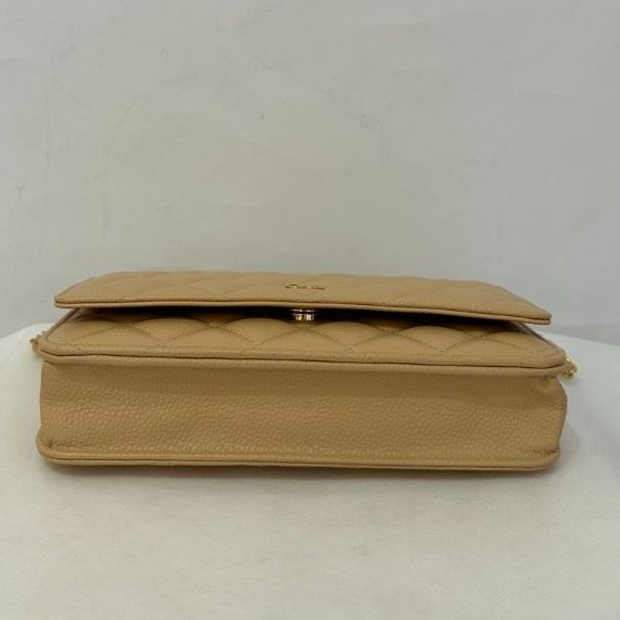 CHANEL杏色荔枝牛皮金釦CF WOC-4