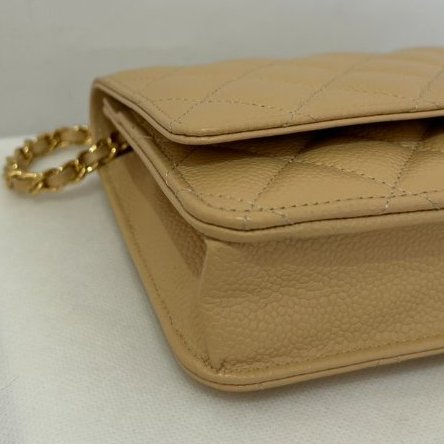 CHANEL杏色荔枝牛皮金釦CF WOC-5