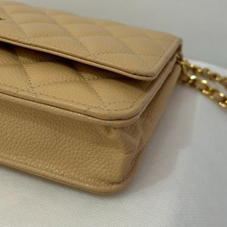 CHANEL杏色荔枝牛皮金釦CF WOC-6