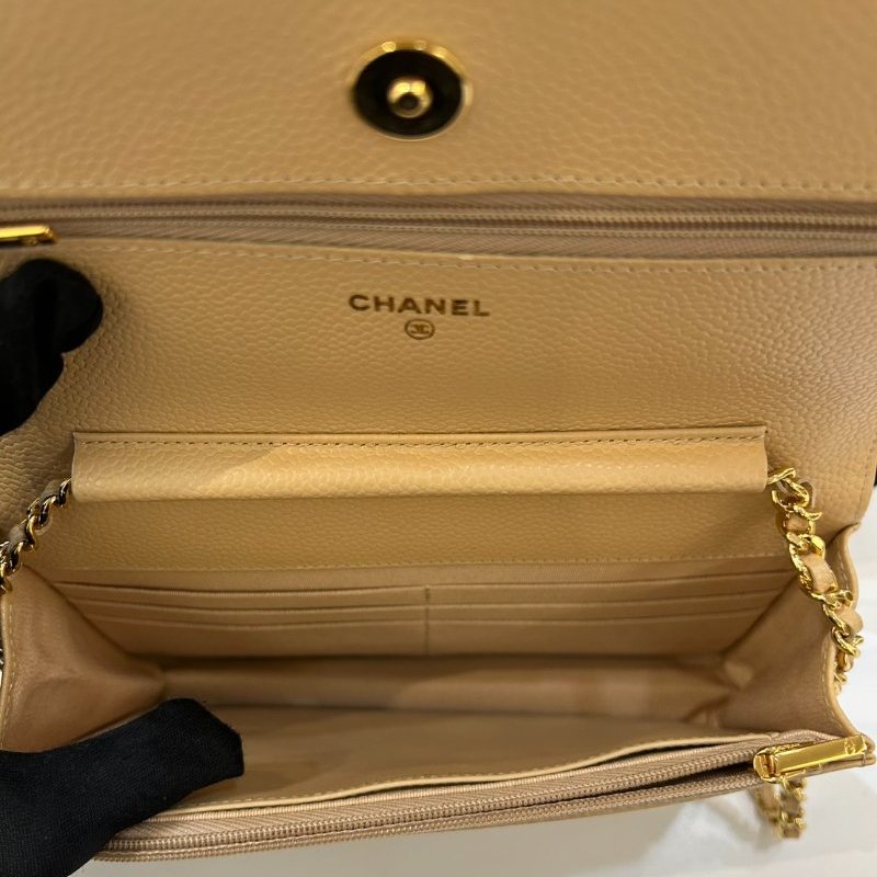 CHANEL杏色荔枝牛皮金釦CF WOC-7