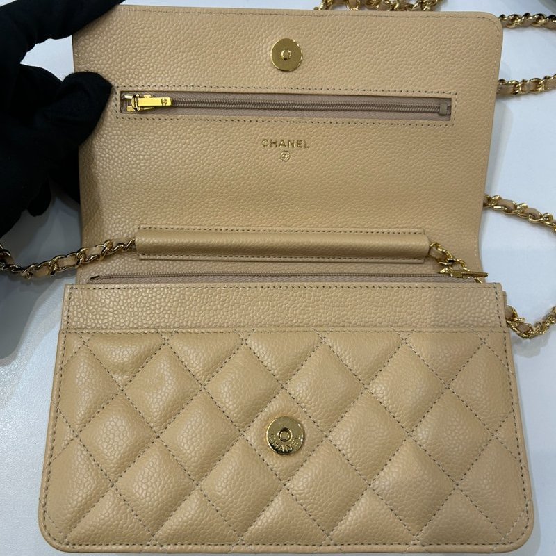 CHANEL杏色荔枝牛皮金釦CF WOC-8