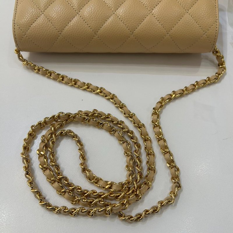 CHANEL杏色荔枝牛皮金釦CF WOC-9