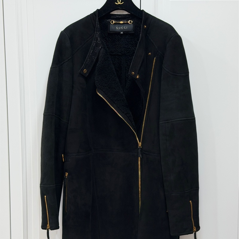 Gucci × Tom Ford 聯名款 黑色 麂皮 真皮 大衣 長版大衣 長大衣 皮外套 夾克-0