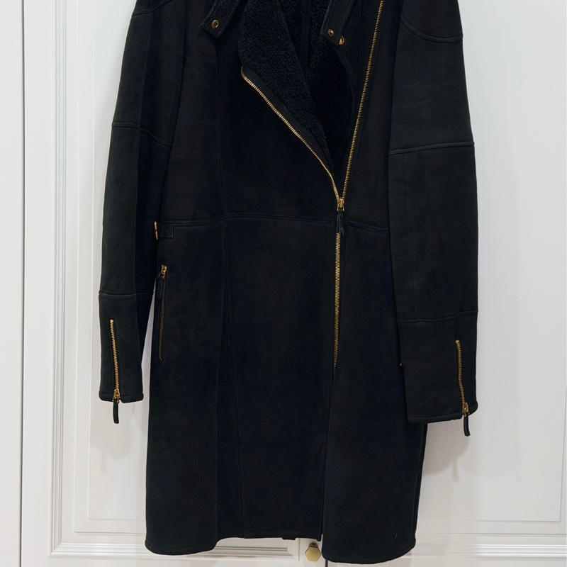 Gucci × Tom Ford 聯名款 黑色 麂皮 真皮 大衣 長版大衣 長大衣 皮外套 夾克-1