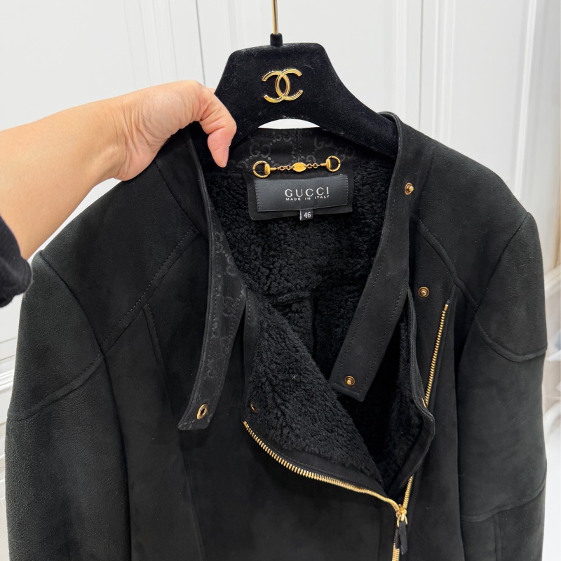 Gucci × Tom Ford 聯名款 黑色 麂皮 真皮 大衣 長版大衣 長大衣 皮外套 夾克-4