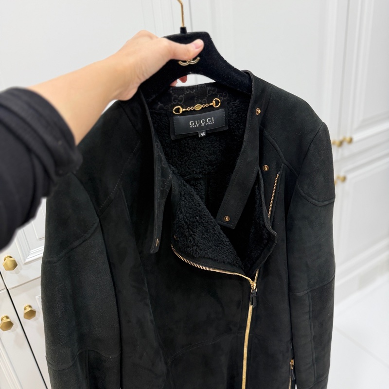 Gucci × Tom Ford 聯名款 黑色 麂皮 真皮 大衣 長版大衣 長大衣 皮外套 夾克-5