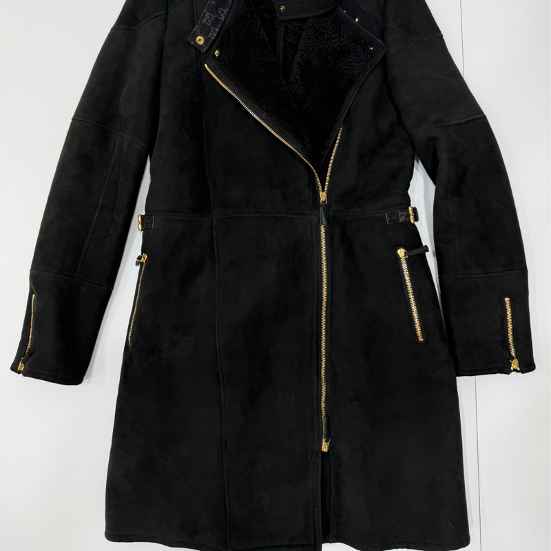 Gucci × Tom Ford 聯名款 黑色 麂皮 真皮 大衣 長版大衣 長大衣 皮外套 夾克-6