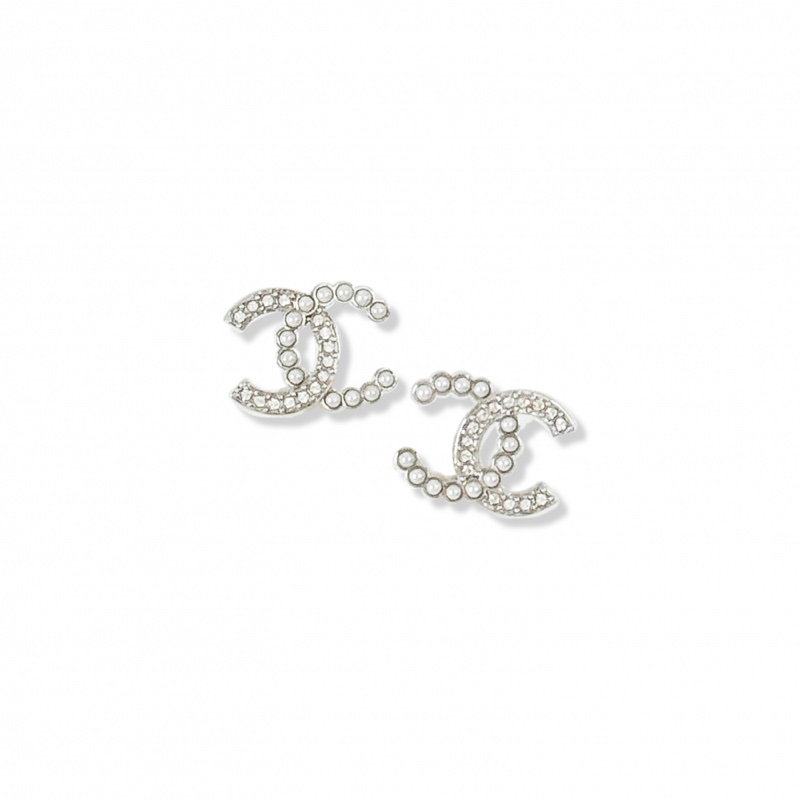 CHANEL 香奈兒 經典款珍珠水鑽雙C  LOGO夾式耳環(銀色) 1.6 x 1.2 cm-4