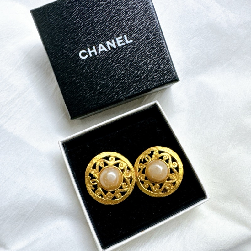 二手正品Chanel香奈兒埃及白珍珠耳環 香奈兒耳環 香奈兒耳夾 古董耳夾 香奈兒珠寶-0