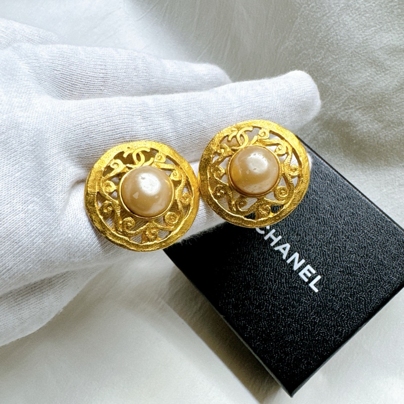 二手正品Chanel香奈兒埃及白珍珠耳環 香奈兒耳環 香奈兒耳夾 古董耳夾 香奈兒珠寶-2