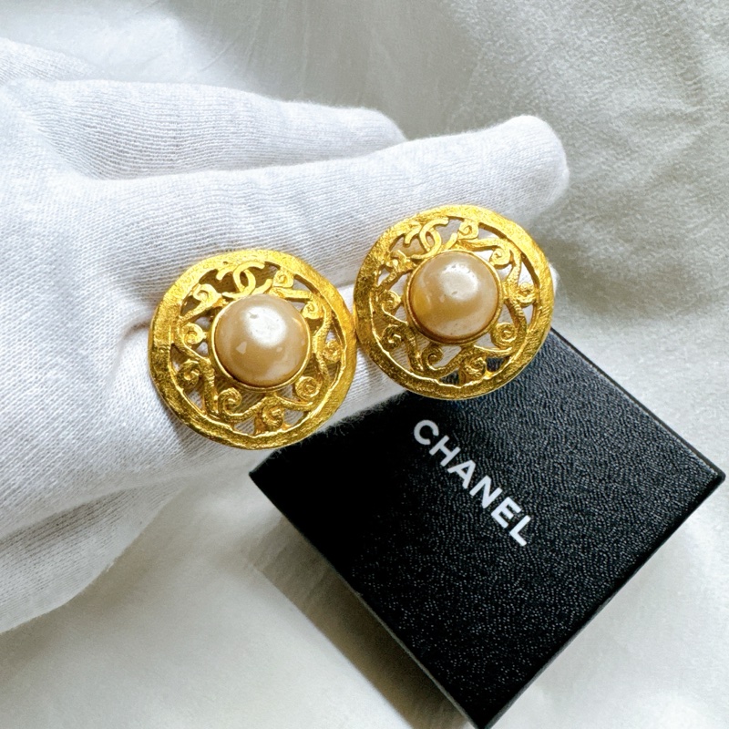 二手正品Chanel香奈兒埃及白珍珠耳環 香奈兒耳環 香奈兒耳夾 古董耳夾 香奈兒珠寶-3