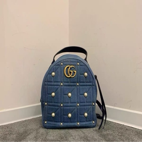 Gucci牛仔珍珠後背包 99新配件塵袋 23.5*25*11