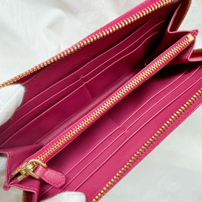 二手正品Prada桃粉色ㄇ字拉鍊長夾 Prada長夾 Prada皮夾 Prada包-1