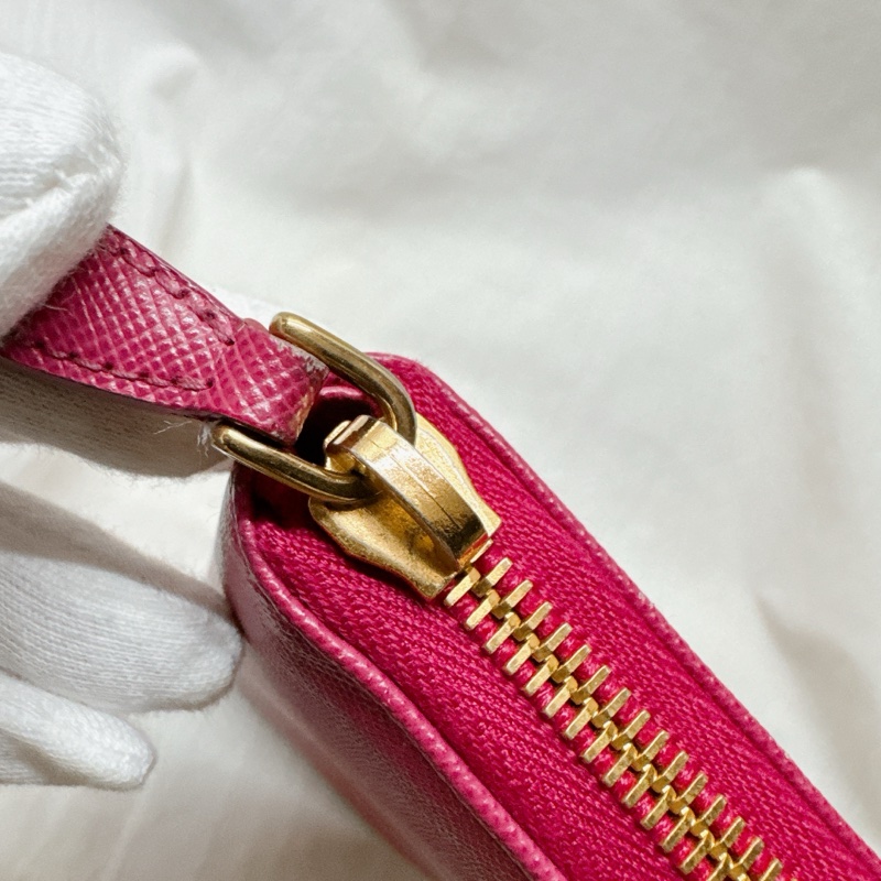 二手正品Prada桃粉色ㄇ字拉鍊長夾 Prada長夾 Prada皮夾 Prada包-11