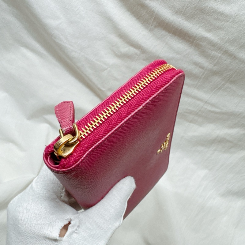 二手正品Prada桃粉色ㄇ字拉鍊長夾 Prada長夾 Prada皮夾 Prada包-14