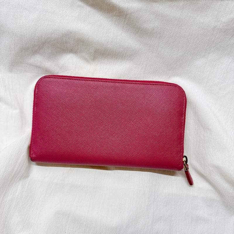 二手正品Prada桃粉色ㄇ字拉鍊長夾 Prada長夾 Prada皮夾 Prada包-16