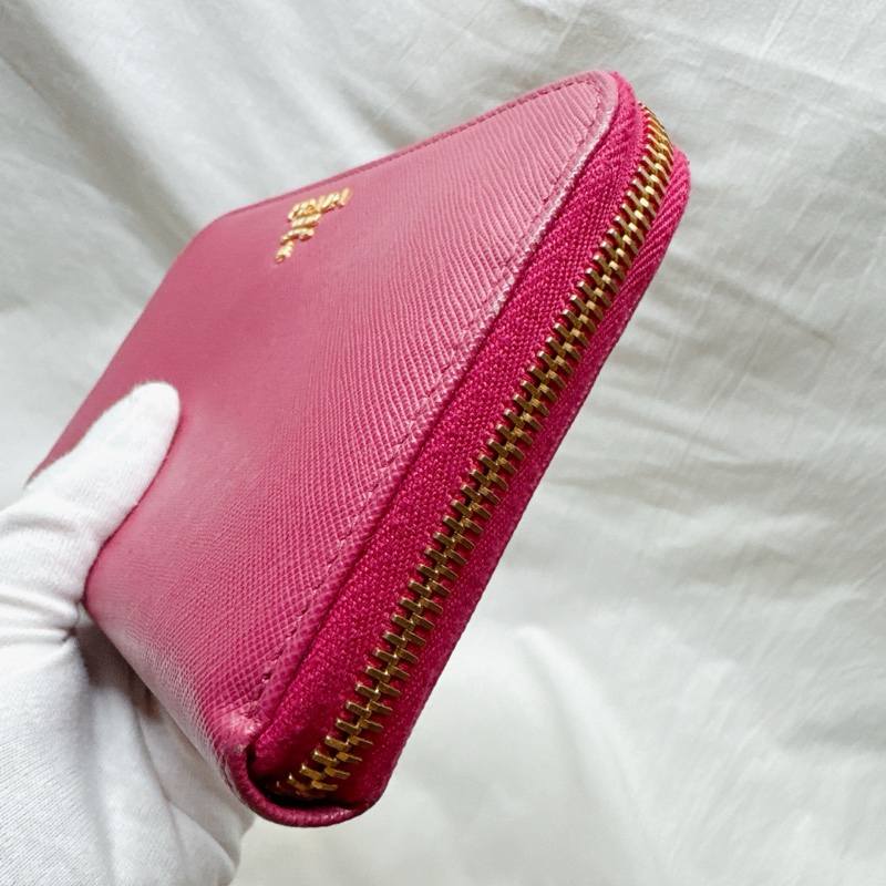 二手正品Prada桃粉色ㄇ字拉鍊長夾 Prada長夾 Prada皮夾 Prada包-17