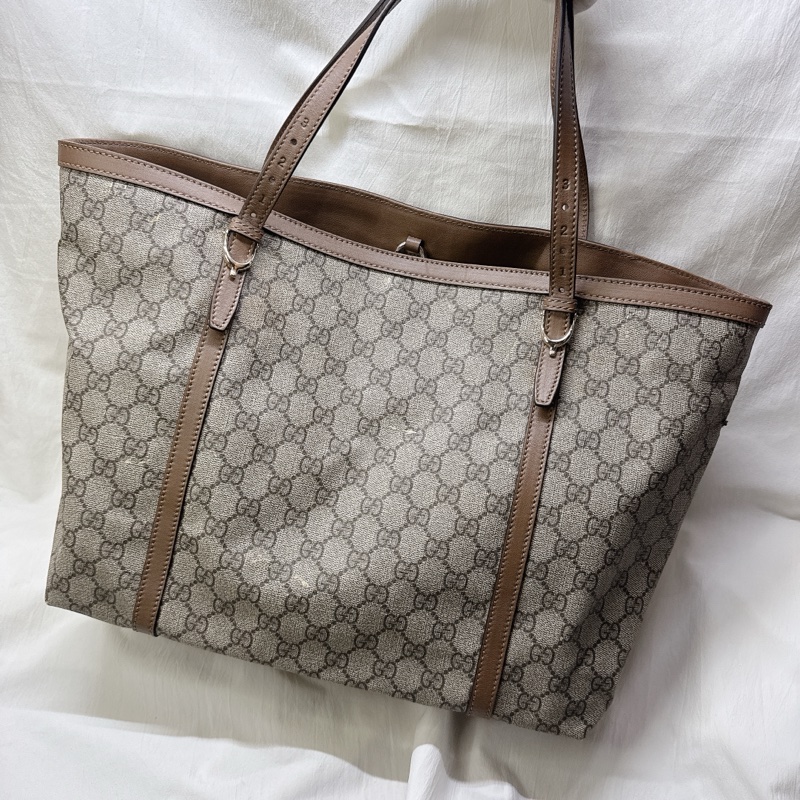 二手正品Gucci 經典老花馬蹄扣托特包 GG PVC Supreme Gucci托特包 Gucci包 媽媽包-5