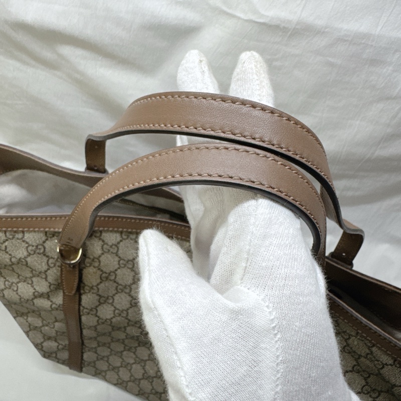 二手正品Gucci 經典老花馬蹄扣托特包 GG PVC Supreme Gucci托特包 Gucci包 媽媽包-13