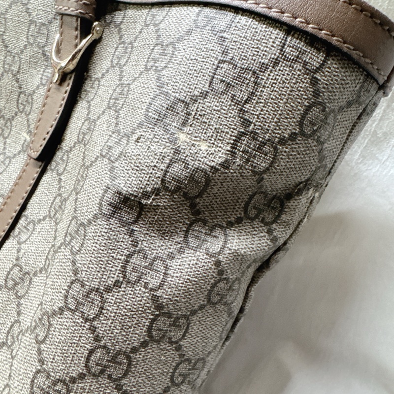 二手正品Gucci 經典老花馬蹄扣托特包 GG PVC Supreme Gucci托特包 Gucci包 媽媽包-24