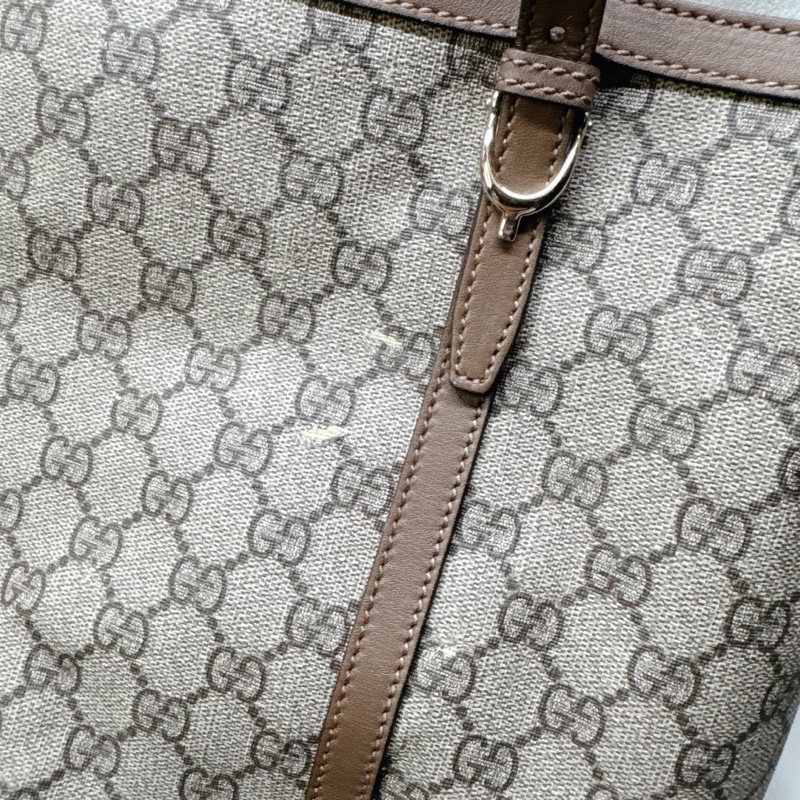 二手正品Gucci 經典老花馬蹄扣托特包 GG PVC Supreme Gucci托特包 Gucci包 媽媽包-31